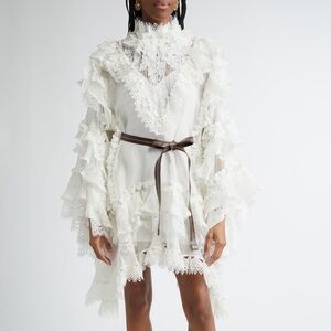 New Authentic Zimmermann Crush Heart Trim Long Sleeve Minidress Size Medium